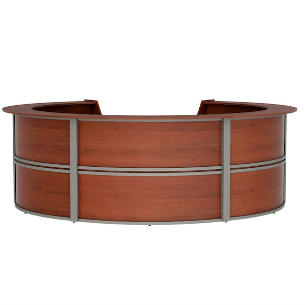 Reception Desk 11.1 ft D X 46 in H, 11.8 ft W X Thermofused Laminate, Cherry